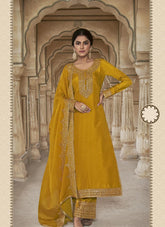 Salwar Suit of Dola Silk in Yellow